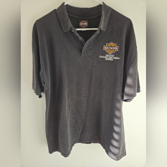 Harley-Davidson Other - Vintage Harley Davidson Polo Shirt Pacific Hawaii Mens Large Faded Black Embroid